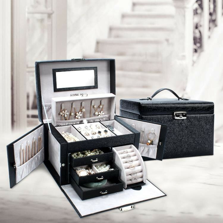 大容量首飾盒公主歐式韓國首飾收納盒簡約手飾品盒耳環收納盒帶鎖