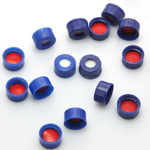 《ALWSCI》2ml Vial 瓶蓋 藍色平滑實心蓋 【100個/包】 (含9mm 紅PTFE膜/白silicone墊片) 實驗儀器 塑膠製品 鐵氟龍/矽膠墊片