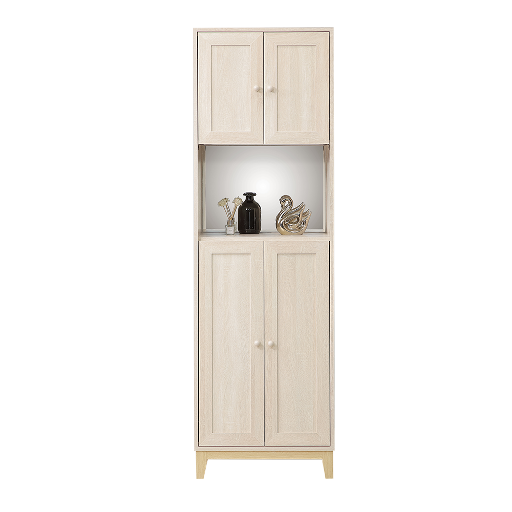 【直人木業】COCO田園奶油風中空鏡面鞋櫃60公分 1