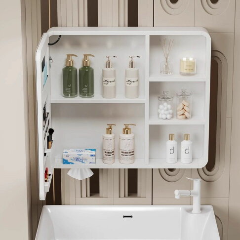 全館8折 鏡櫃 浴室鏡櫃 壁掛式鏡櫃 帕思瑞太空鋁小戶型圓弧浴室鏡柜智能除霧衛生間美妝收納儲物柜全館8折 鏡櫃 浴室鏡櫃 壁掛式鏡櫃特惠/可開發票 1