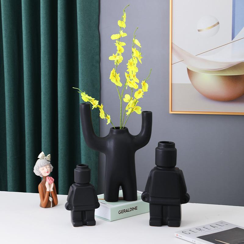人體花瓶陶瓷花瓶創意家居擺件客廳裝飾干花花插機器人