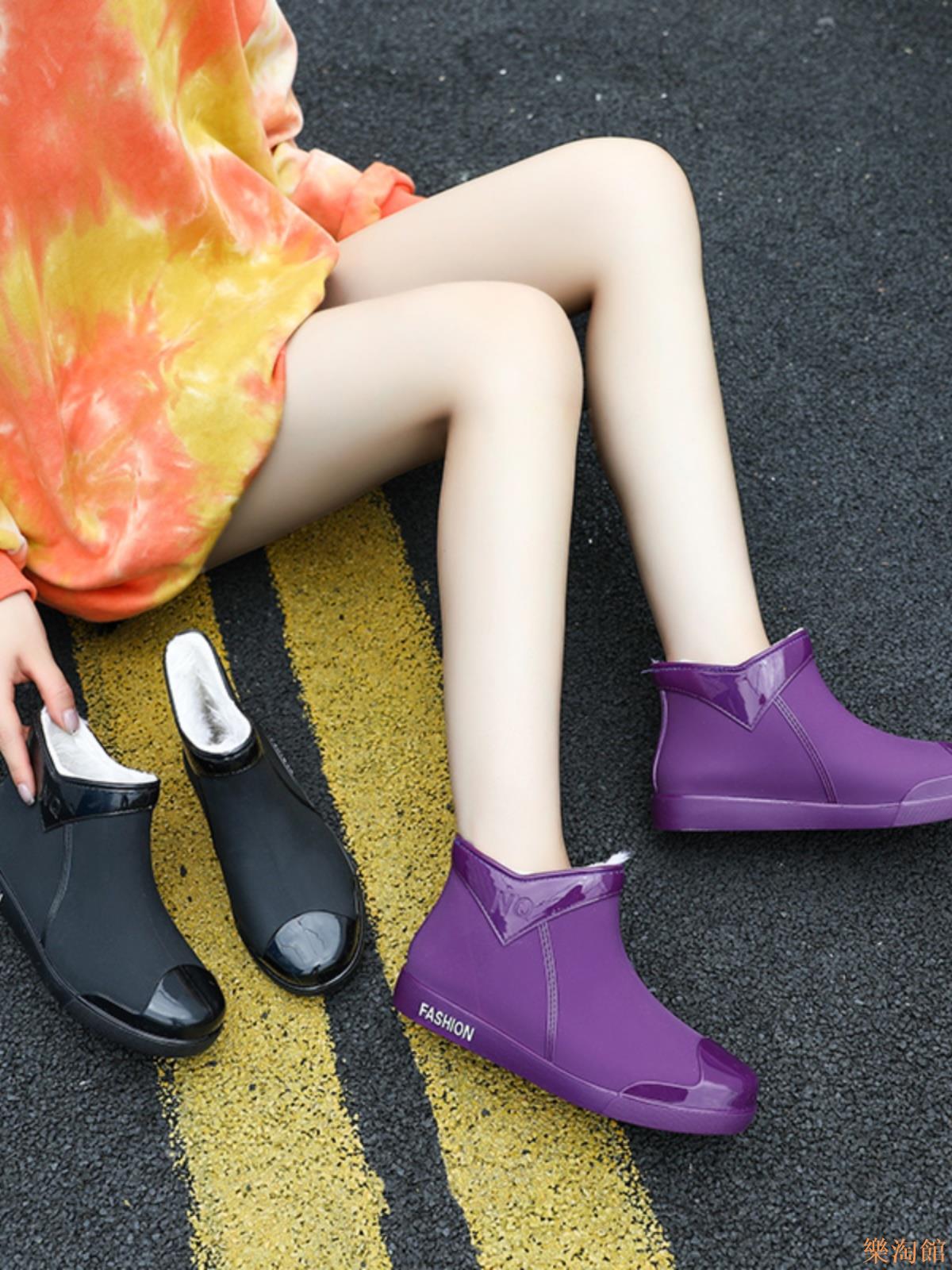 【樂淘館】新款雨鞋女款冬季加絨加厚一體絨防水鞋防滑廚房膠鞋加棉雨靴