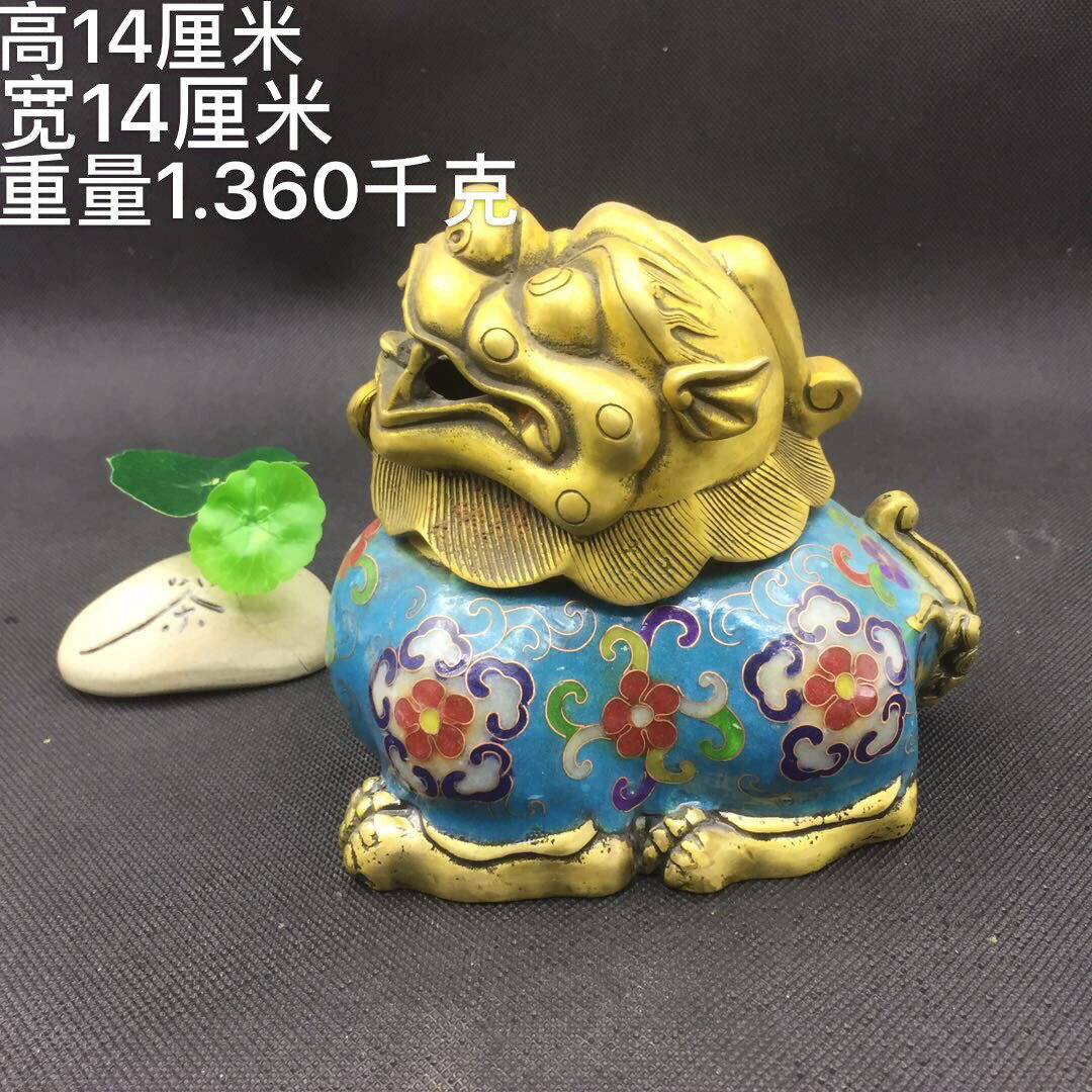 古玩收藏精品仿古景泰藍掐絲琺瑯彩獅子純銅薰香爐檀香爐家居擺件