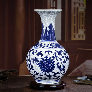景德鎮陶瓷器裂紋釉仿古青花瓷花瓶擺設復古家飾客廳中式臺面擺件