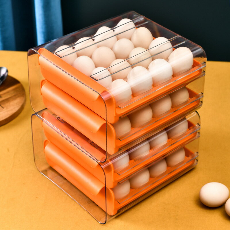 收納櫃 收納架 收納櫃 加工定制抽屜式雞蛋收納盒冰箱雞蛋盒 可疊加32格雙層雞蛋收納盒