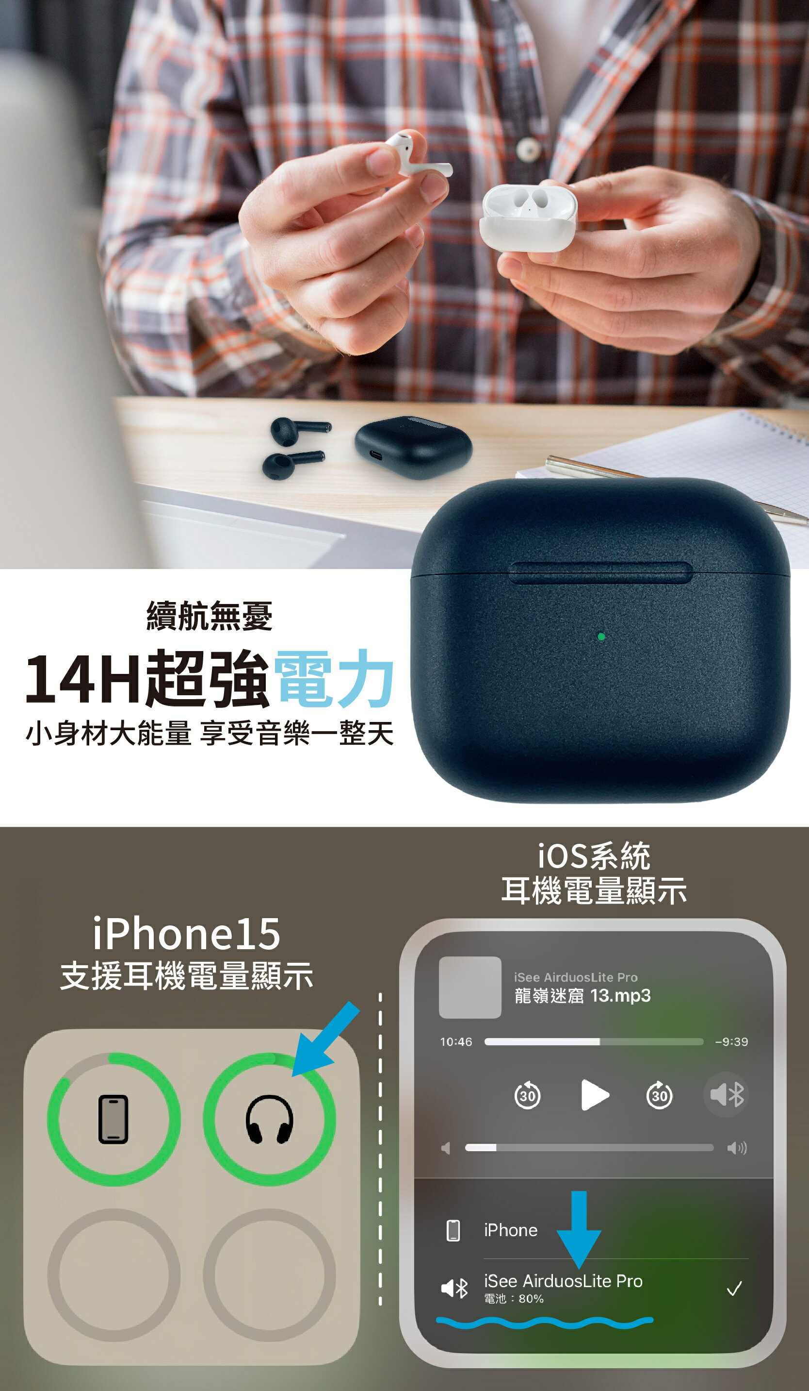 iSee 真無線藍牙耳機 Airduos 3 TWS Earbuds V5.3 雙耳觸控 8D璀璨音效 智能降噪 防潑水【領券滿額再折千12/31止】 5