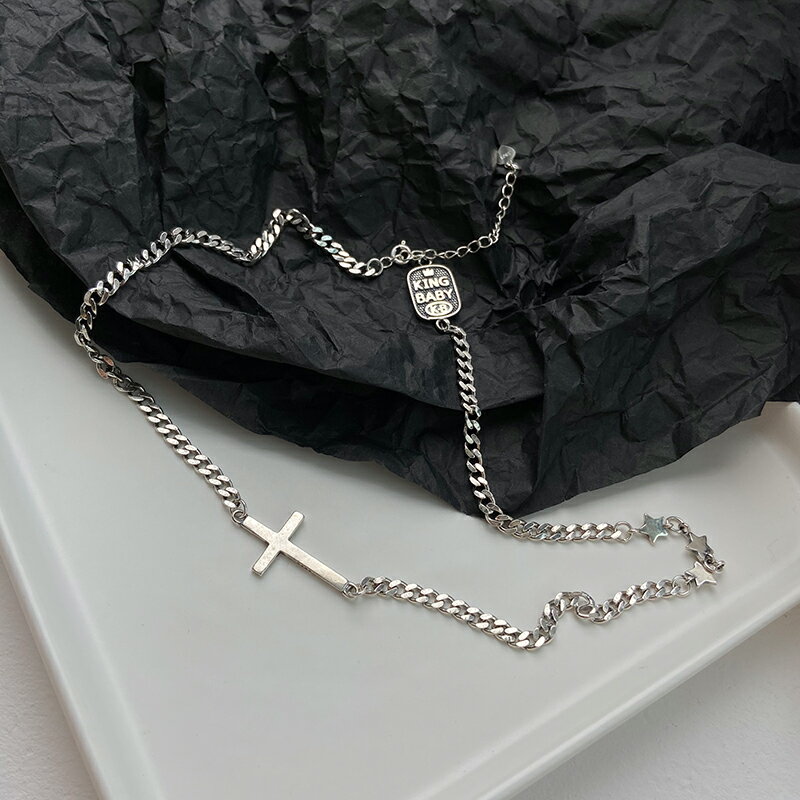 925純銀十字架項鏈女小眾設計感ins冷淡風鎖骨鏈男潮復古嘻哈頸鏈 3