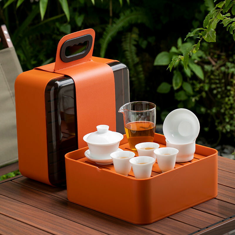 陶瓷功夫茶具德化白瓷茶具套裝 家用簡約戶外露營便捷包 旅行茶具