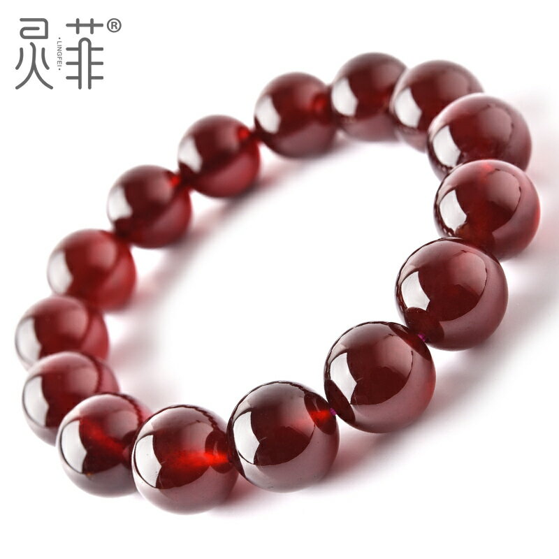 大顆粒酒紅石榴石手鏈7-12mm官方旗艦店水晶珠子單圈散珠手串男女