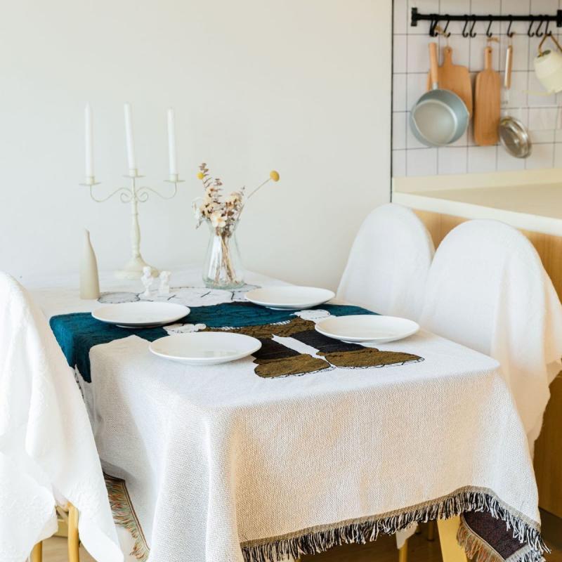 法式桌布莫蘭迪色高級感現代棉麻蕾絲茶幾布高級感長桌布餐桌布