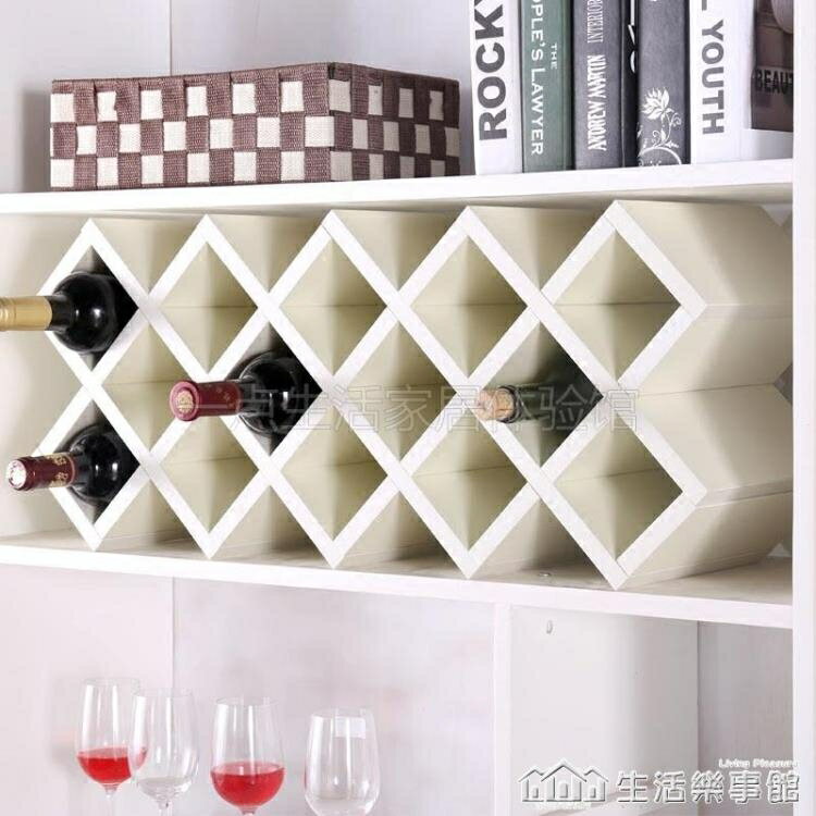 熱銷新品 定制紅酒架創意壁掛式酒架歐式酒櫃格子木質組裝酒格菱形酒格酒叉