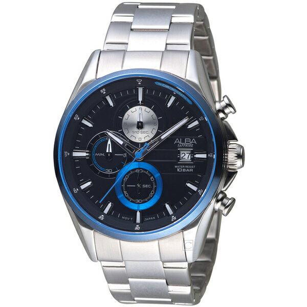 ALBA 雅柏錶 時尚潮流 計時腕錶 VD57-X136D(AM3599X1)-44mm-灰黑面鋼帶【刷卡回饋 分期0利率】【APP下單22%點數回饋】