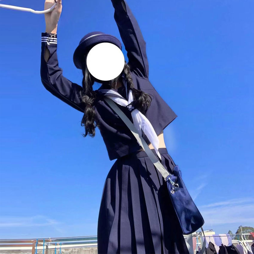 紺三本jk制服正統基礎款學院風楊超越同款水手服套裝日系校供藏藍--享樂