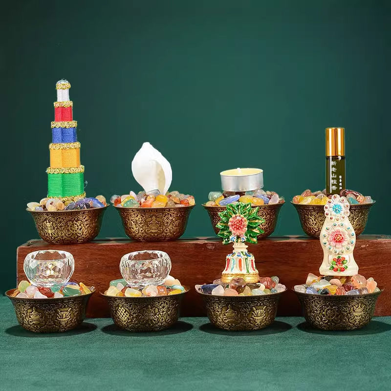 藏村八供碗套裝佛前擺件 家用佛具海螺香塔朵瑪組合八吉祥水杯 c8022