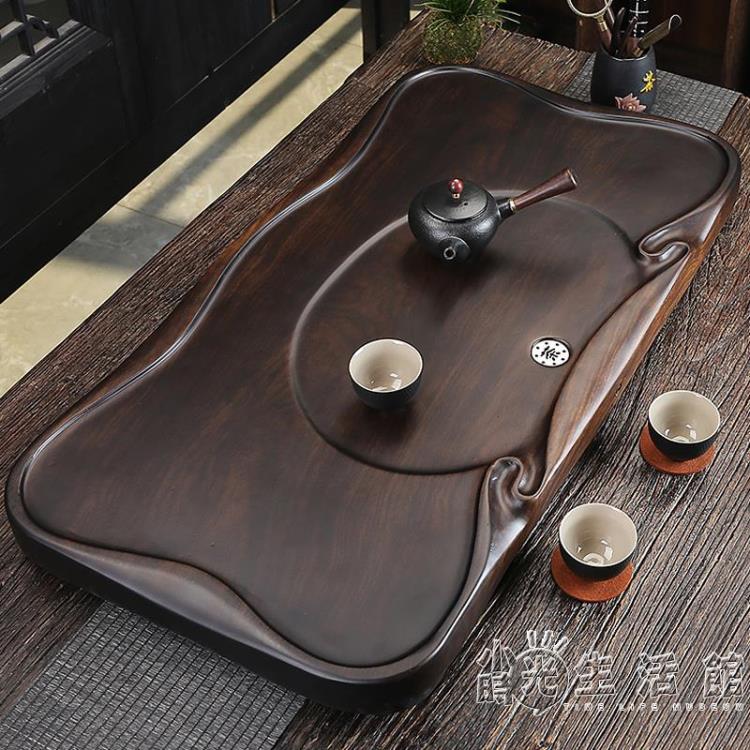 茶盤 電木茶盤家用整塊長方形創意邊雕中式茶海辦公浮雕黑檀實木紋茶盤