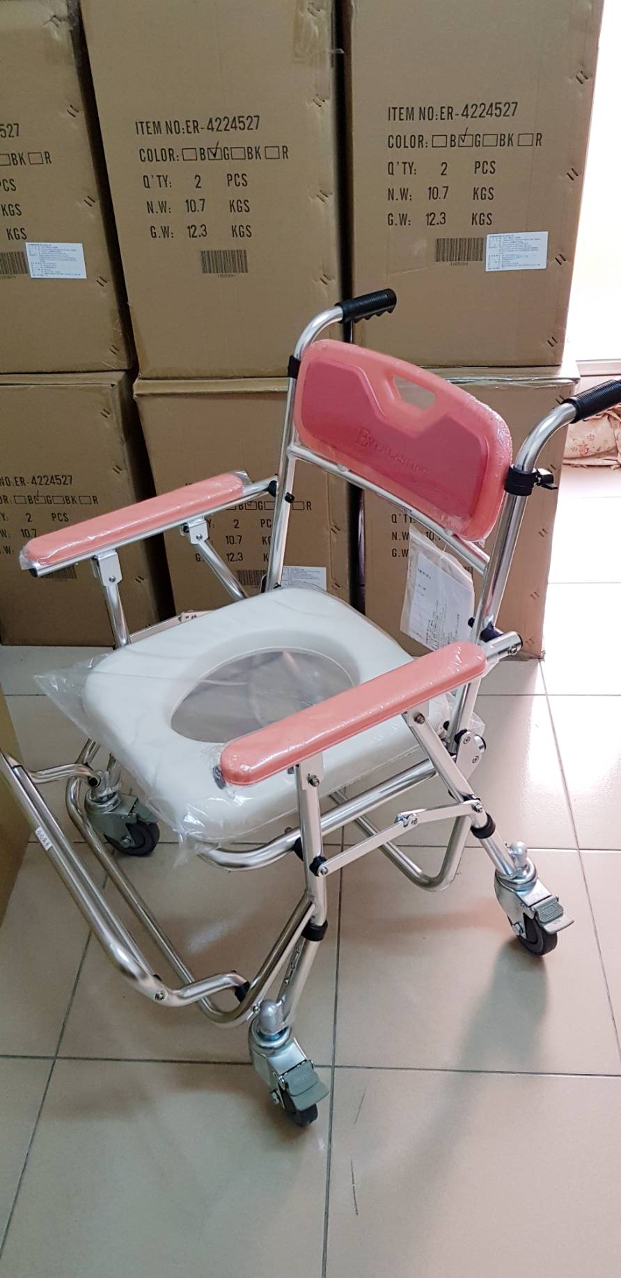 鋁合金收合附輪便盆椅/洗澡椅，可摺疊收合 ER-4542