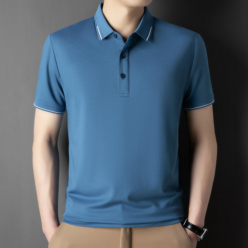 【巴黎精品】POLO衫短袖上衣-桑蠶絲休閒輕薄清涼男裝8色a1ff52