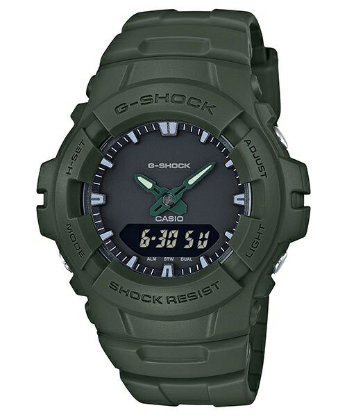 CASIO G-SHOCK G-100CU-3A 流行的軍事風格雙顯時尚腕錶/綠