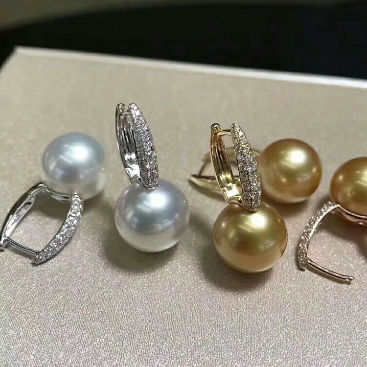 DIY珍珠配件 S925純銀18K金水桶款耳扣耳環韓版配飾半成品空託女