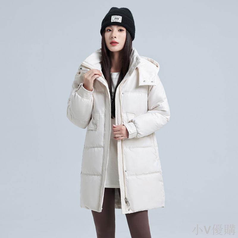 小V 2024新款羽絨棉服女中長款韓版寬松時尚冬季棉襖加厚保暖棉衣外套