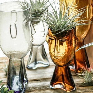 左岸麥田 莫娜塔網紅人臉透明玻璃花瓶擺件創意客廳插花擺設飾品