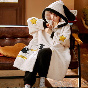 秋冬季睡衣女法蘭絨睡袍女加厚珊瑚絨長款可愛甜美韓版家居服套裝