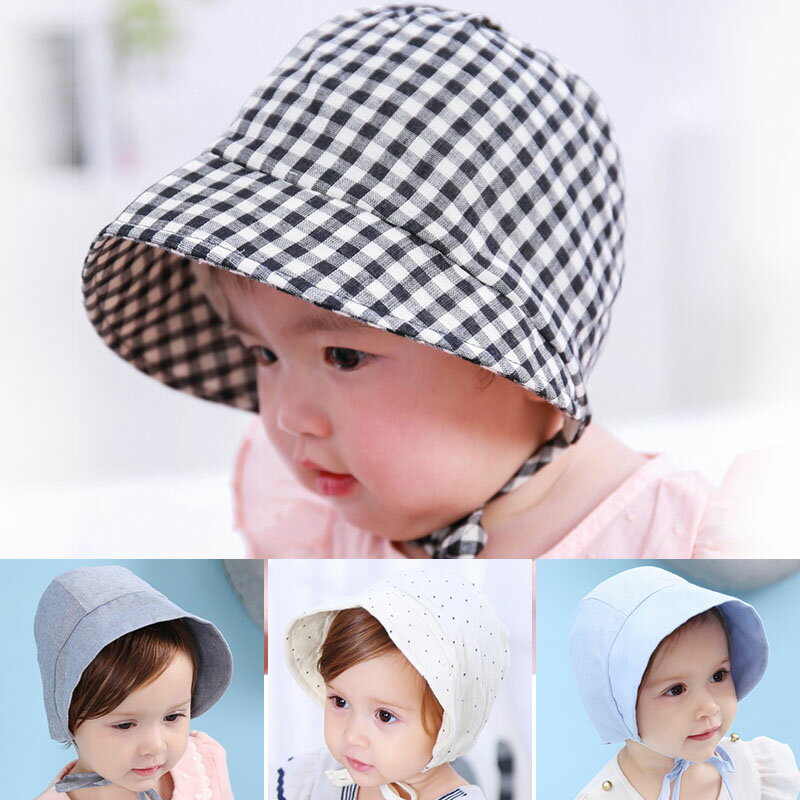 韓版女寶寶帽子春夏季薄款可愛公主套頭帽男嬰兒格子百搭盆帽秋天