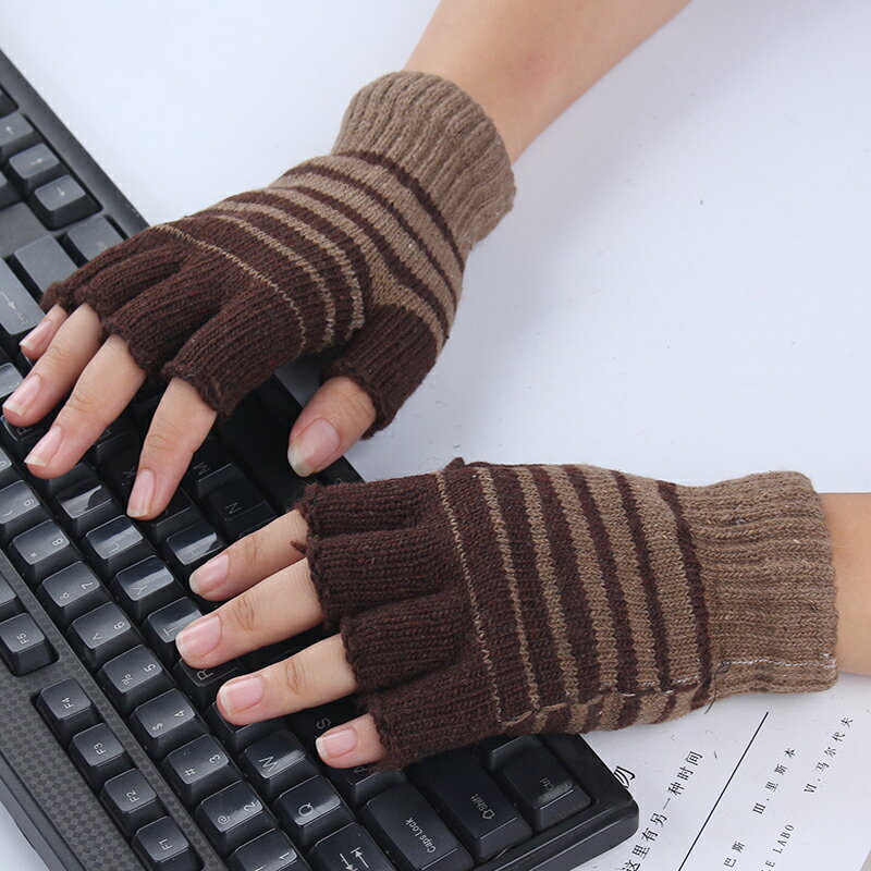 男士半指手套毛線韓版針織露指女士秋冬保暖學生電腦打字冬季保暖