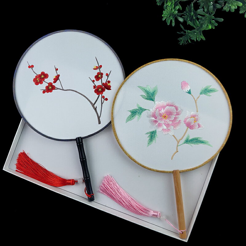 刺繡團扇古風圓形繡花中國風古典古裝漢服扇子旗袍舞蹈扇成品宮扇