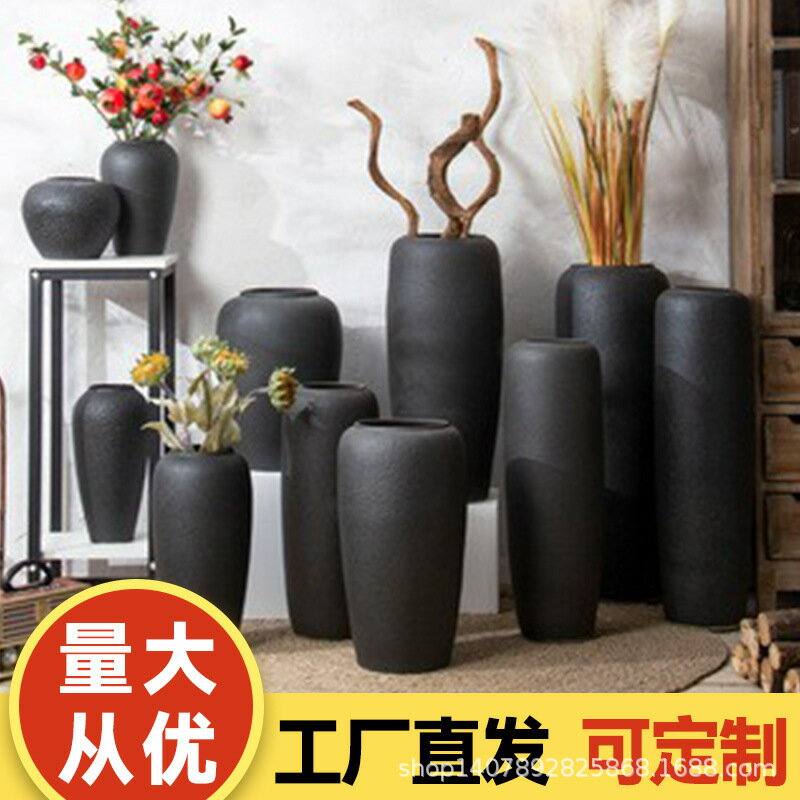 家居擺飾 玄關擺件 客廳桌面擺件 創意工藝裝飾品景德鎮現代簡約陶瓷大花瓶擺件客廳落地干插花復古簡約陶罐干枝