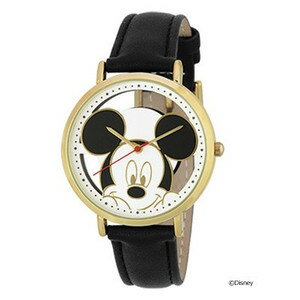 大賀屋 米奇 皮革 時尚 手錶 大臉 鏤空 黑色 Disney 迪士尼 禮物 日貨 正版 授權 J00011908