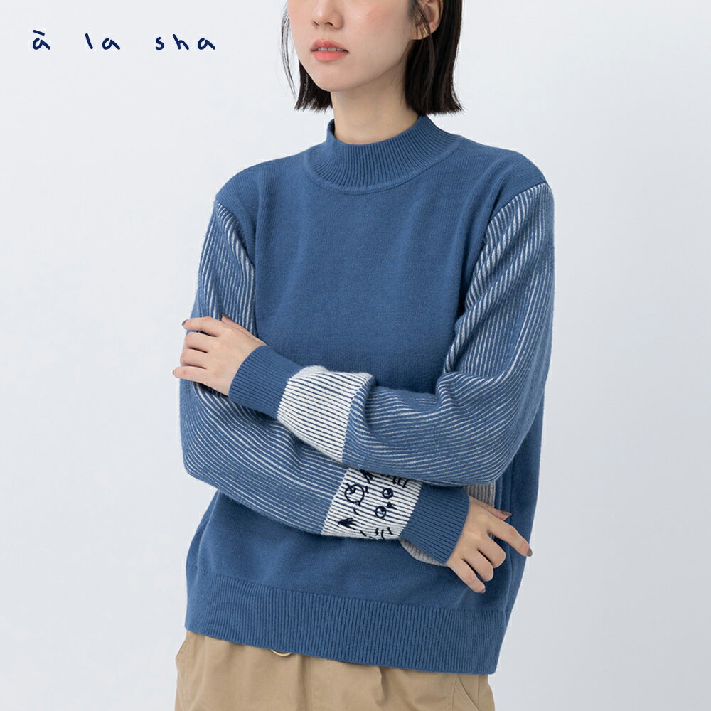 a la sha 蘋果貓條紋立領毛衣