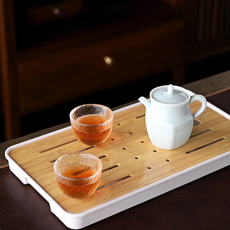 小型茶盤家用現代簡約茶臺密胺干泡瀝水功夫茶具儲水竹托盤套裝E