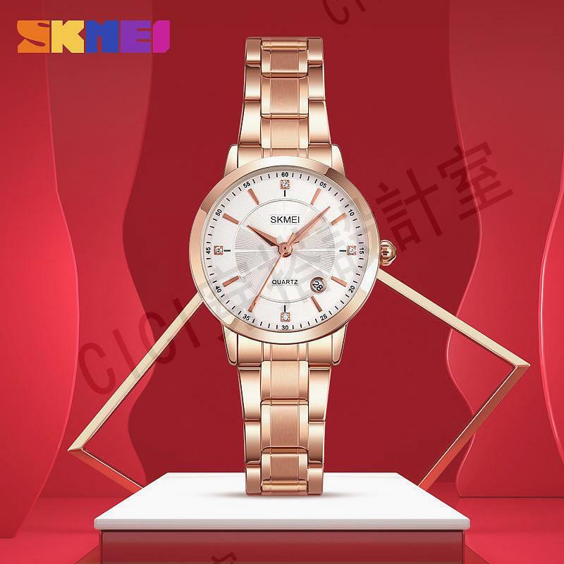 【電子發票＋費】時刻美 SKMEI 1819 腕錶 禮物 鑲鑽細鋼帶女士手錶 休閒女表防水單歷石英錶【亞德機械五金家居】