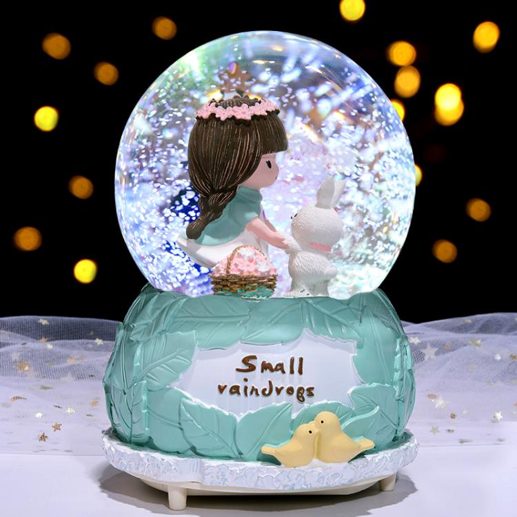 夢幻公主水晶球音樂盒旋轉夜燈八音盒十歲小女孩兒童生日禮物擺件 全館免運