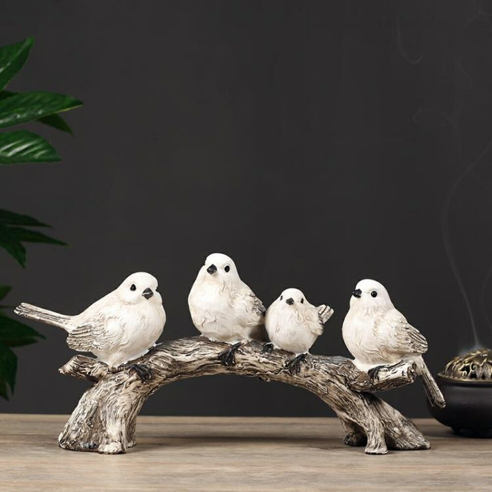 美式現代創意小鳥擺件家居簡約電視櫃酒櫃裝飾品樹枝小鳥客廳擺設 名創家居館