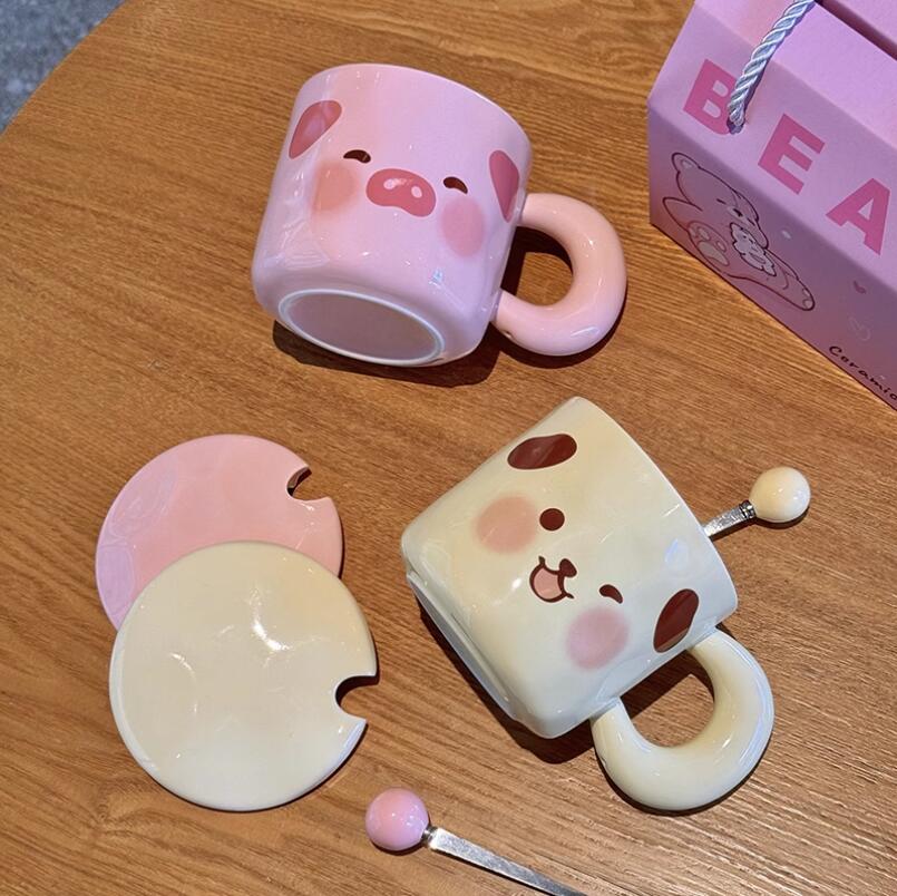 生日禮物女生可愛小豬杯子陶瓷馬克杯帶蓋送閨蜜實用伴手禮禮盒裝【繁星小鎮】 5