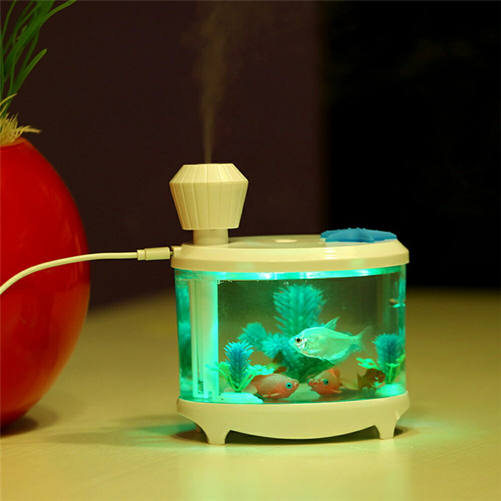 魚缸迷你魚缸燈桌面小型水族箱USB家用加濕器大霧靜音臥室空氣凈化器印象部落