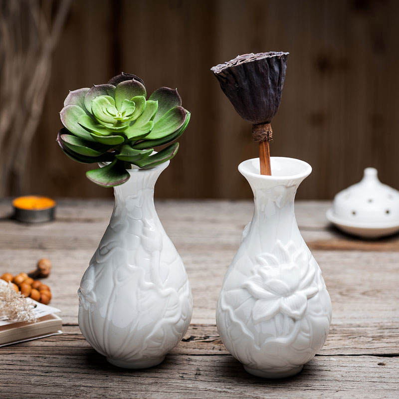 古菩 白瓷甘露瓶浮雕蓮花供花瓶 供佛花瓶佛教用品觀音凈瓶
