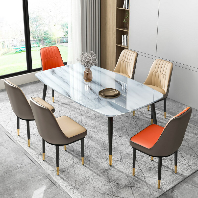 APP下單享點數9% 餐桌家用小戶型現代簡約餐桌北歐吃飯桌大理石色長方形玻璃桌子