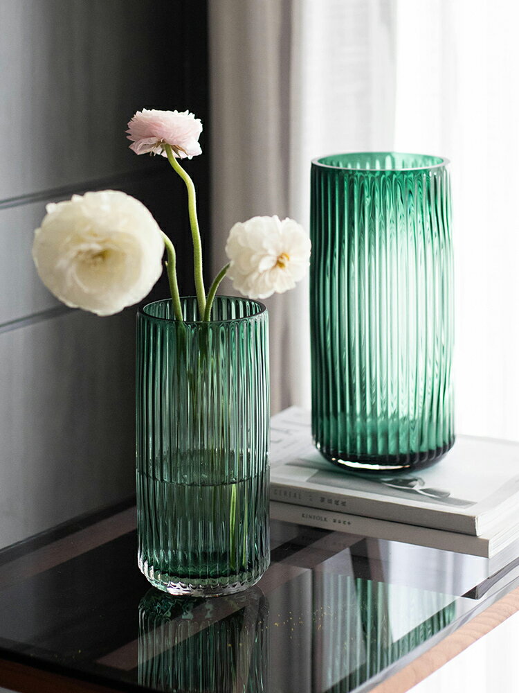 南十字星 北歐綠色條紋鮮花水培玻璃花瓶 客廳樣板間插花器加爾達
