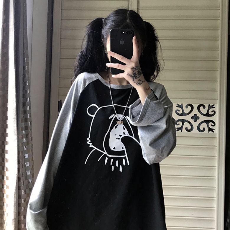 衛衣打底衫長袖t恤女寬松暗黑系bf韓版慵懶原宿風時尚上衣春秋季薄款