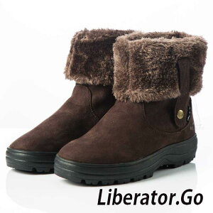 【Liberator】女高筒防潑水可翻拉鍊鈕扣 雪鞋『深咖』L5021 (冰爪 / 內厚鋪毛 /防滑鞋底)