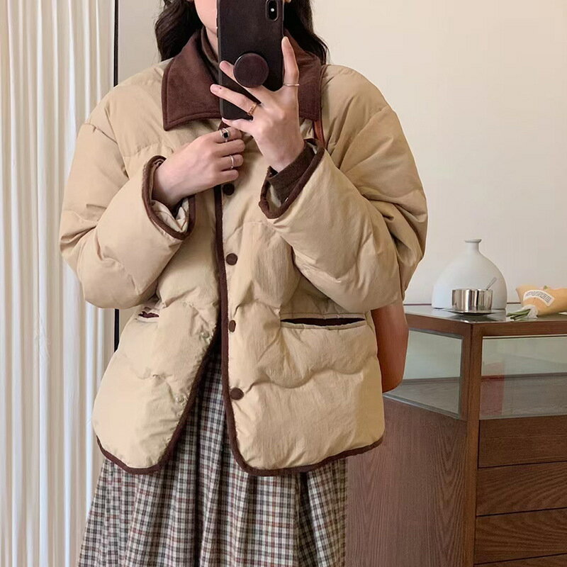 真羽絨90%鴨絨羽絨外套夾克-小香風白鴨絨翻領短款女夾克4色74jx29【米蘭精品】【獨家進口】