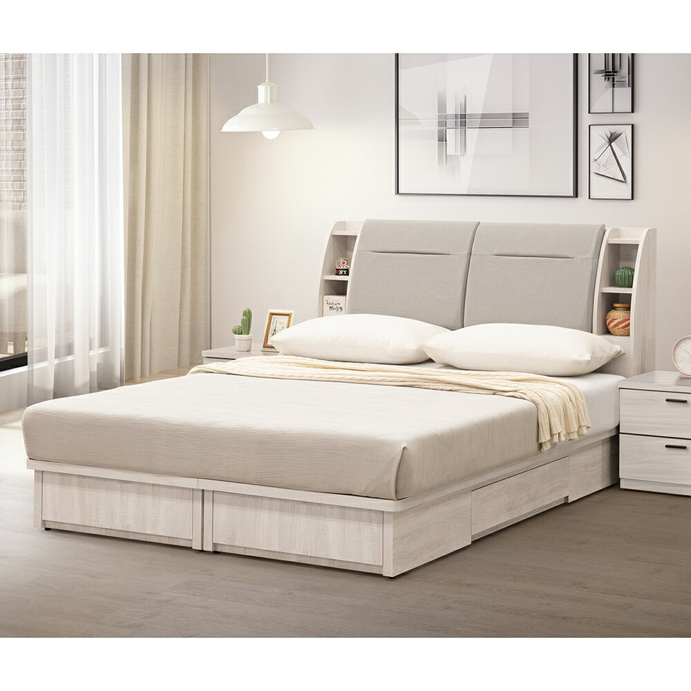 【直人木業】COCO左右置物 6尺雙人加大收納大四抽床組 APP結帳再賺4%點數#雙11狂購節 1