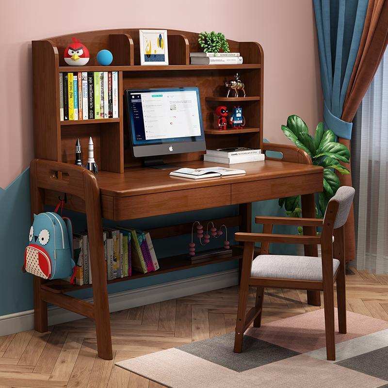 電腦桌 電腦椅 實木學習桌男孩兒童書桌書架一體簡約電腦桌家用臥室學生寫字桌子