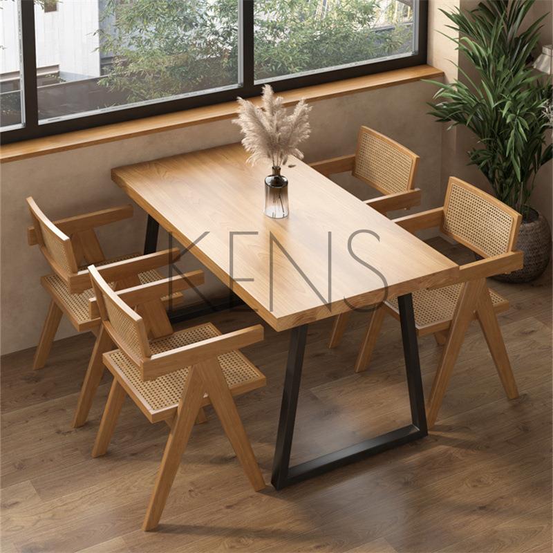 餐臺 餐桌 現代簡約實木餐桌椅組合 咖啡廳多人休閑桌椅飯店長方形吃飯桌子