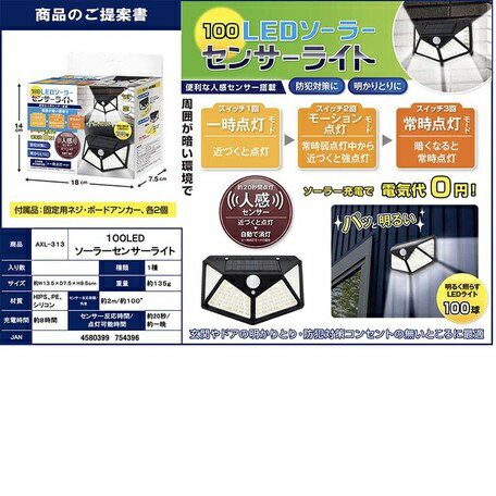 【日本進口】太陽能LED人體感應 壁燈 LED感應燈（黑色）