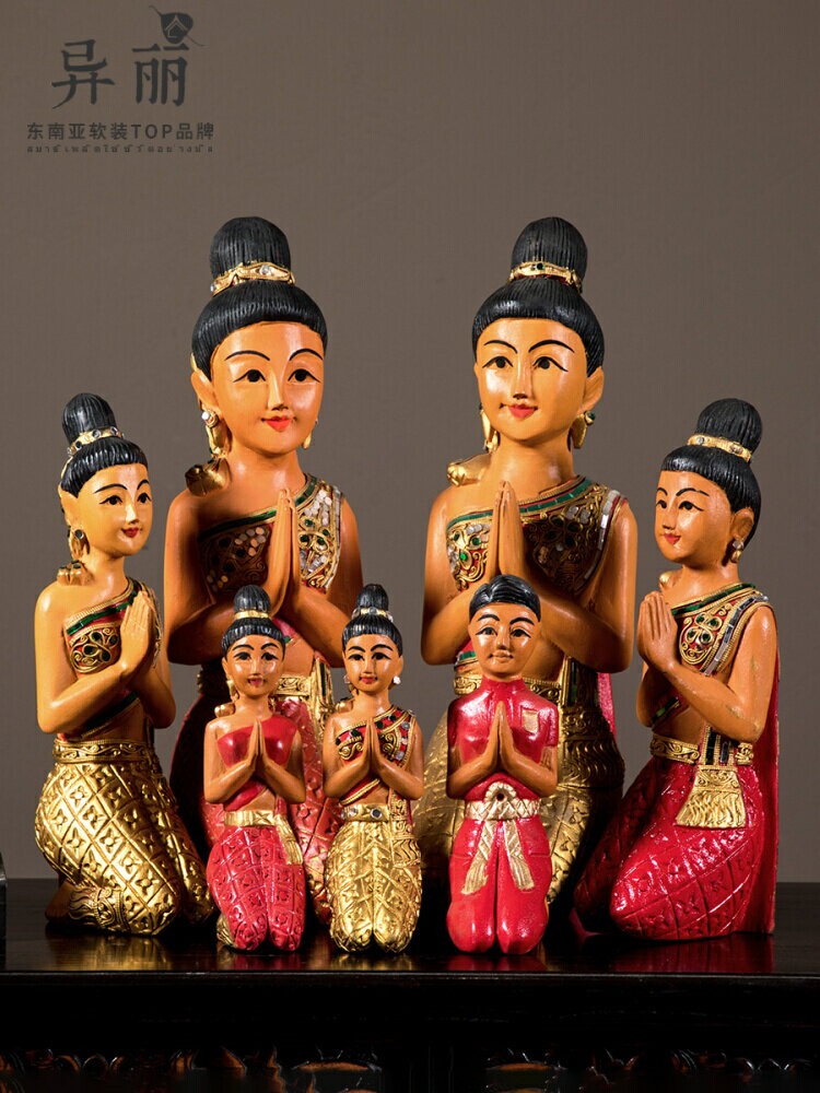 泰國餐廳玄關木雕迎賓人偶擺件東南亞風格裝飾品泰式風情佛像擺設