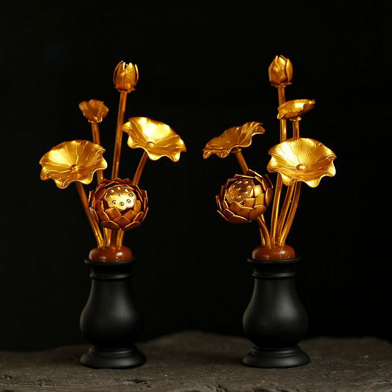 家用佛堂裝飾鎏金蓮花供花凈瓶供佛像觀音花瓶日式常花迷你款